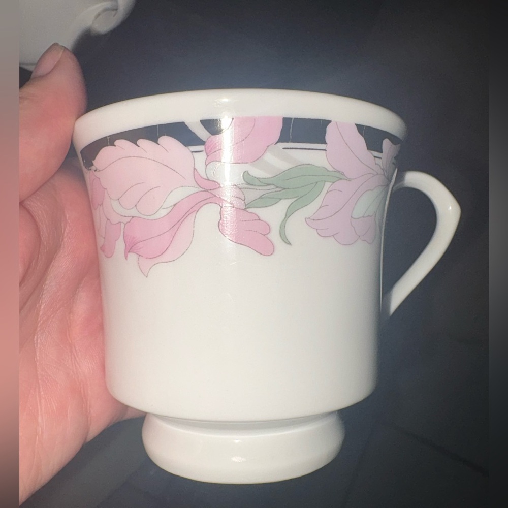VINTAGE Pink orchid Coffee Set with black Accents - Picture 6 of 13